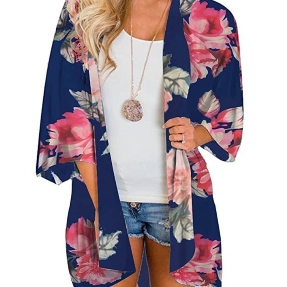Boho Floral Chiffon Multicolored Open Front Flowy Kimono